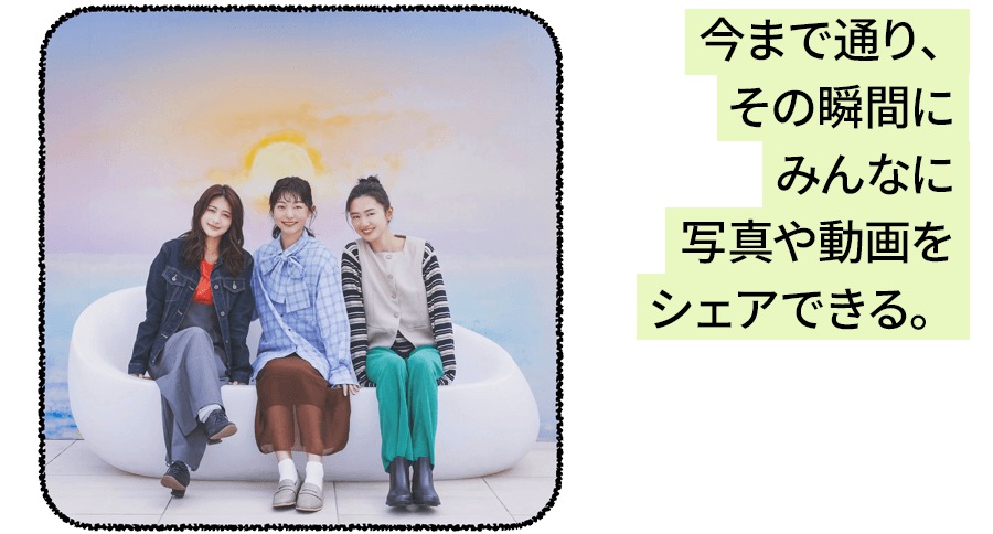今まで通り、その瞬間に、みんなに、写真や動画をシェアできる。